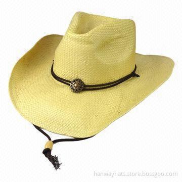 Cheap Straw Cowboy Hat, Multicolor Cord Trim with Beads at the End
